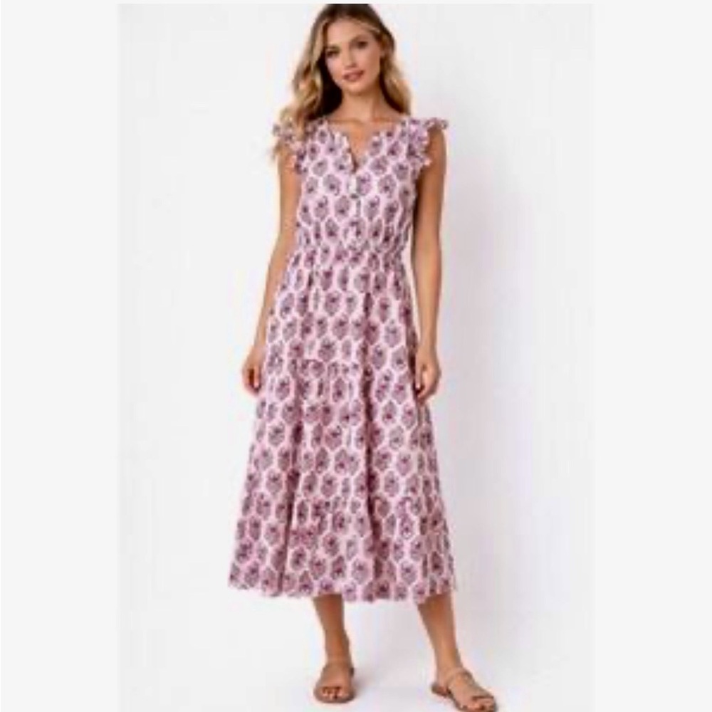 J. Crew Factory Ruffle Sleeve Cotton Midi Dress Pink Floral Size 6
